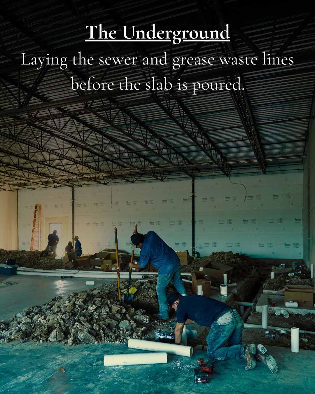 Haltex crew laying underground sewer and waste lines for a commercial project