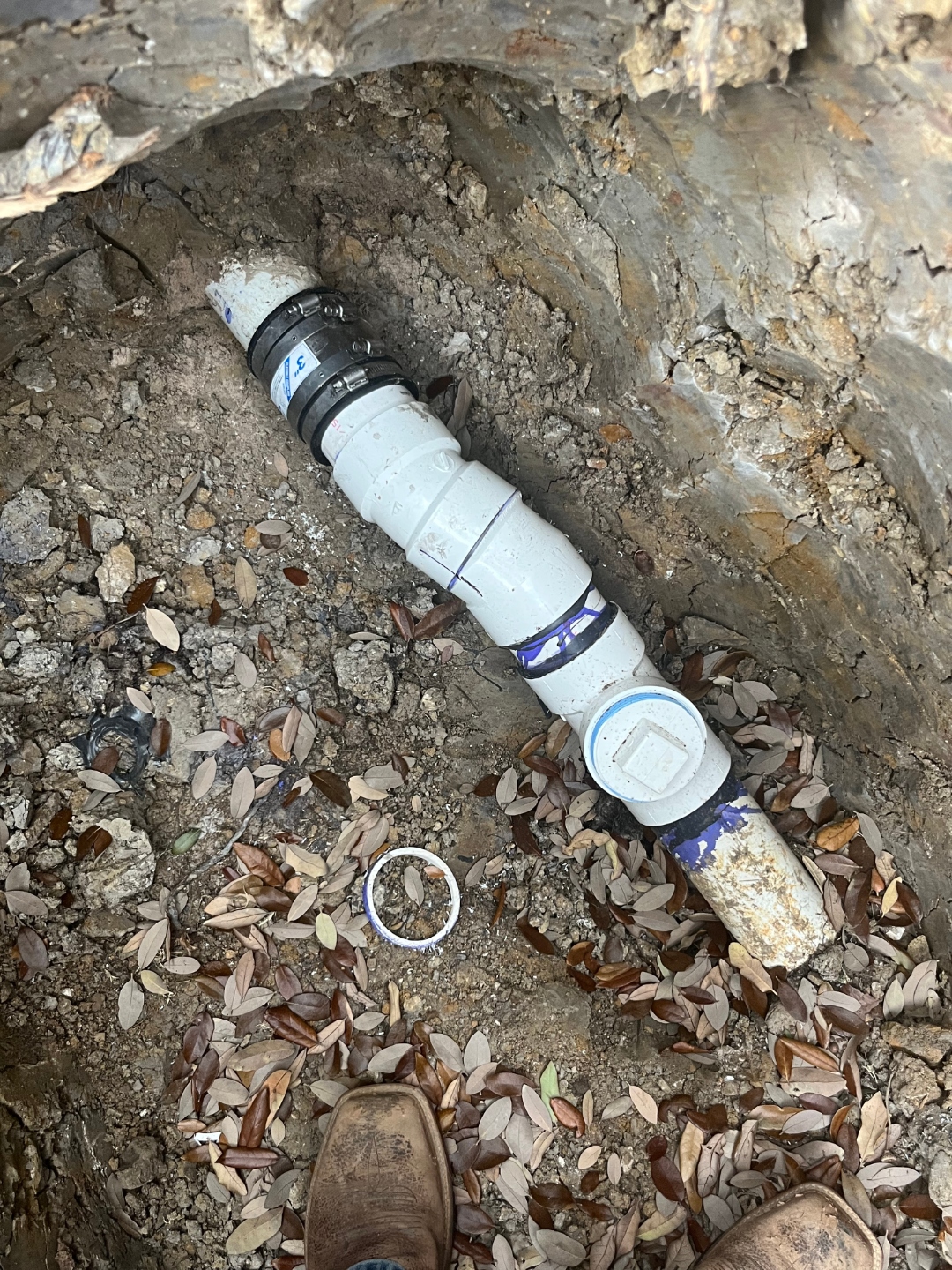 PVC pipe repair excavation and replacement by Haltex Plumbing