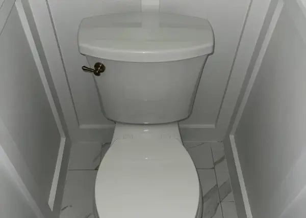 Completed toilet installation by Haltex Plumbing during a Flower Mound bathroom remodel